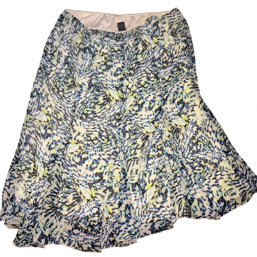 Elementz Women XL Blue Abstract Print Flared Midi Skirt Elastic Waist Chiffon - Picture 4 of 4